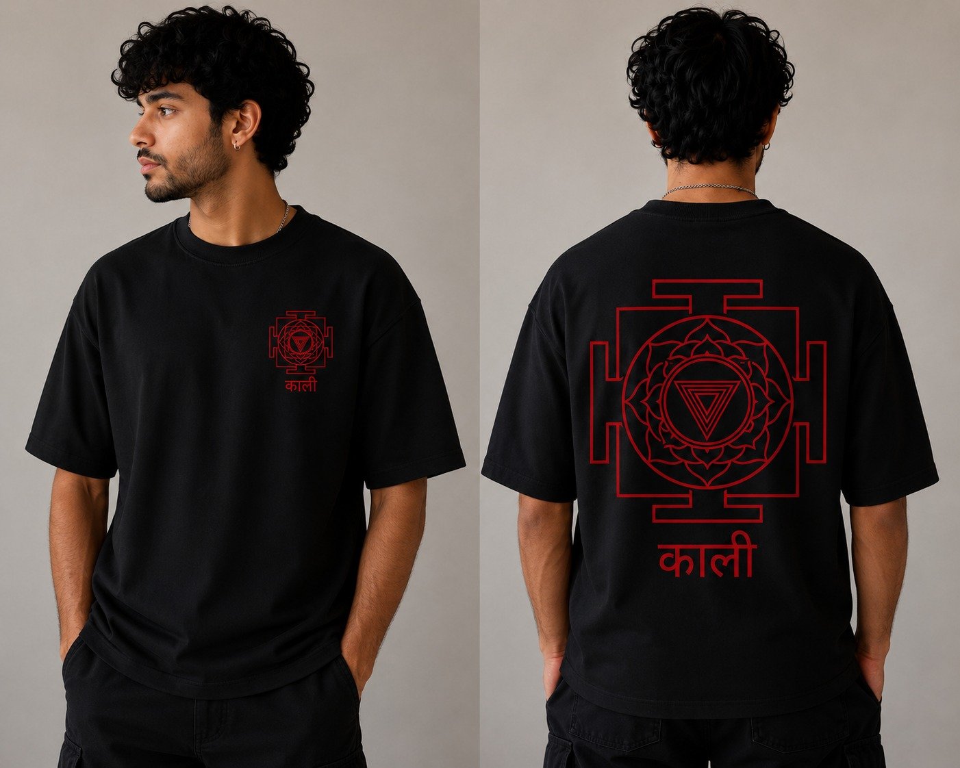 Black oversized Kali yantra T-shirt