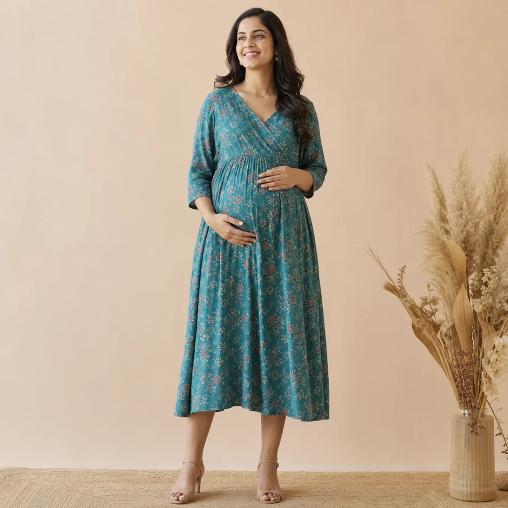 Teal maternity and nursing dress